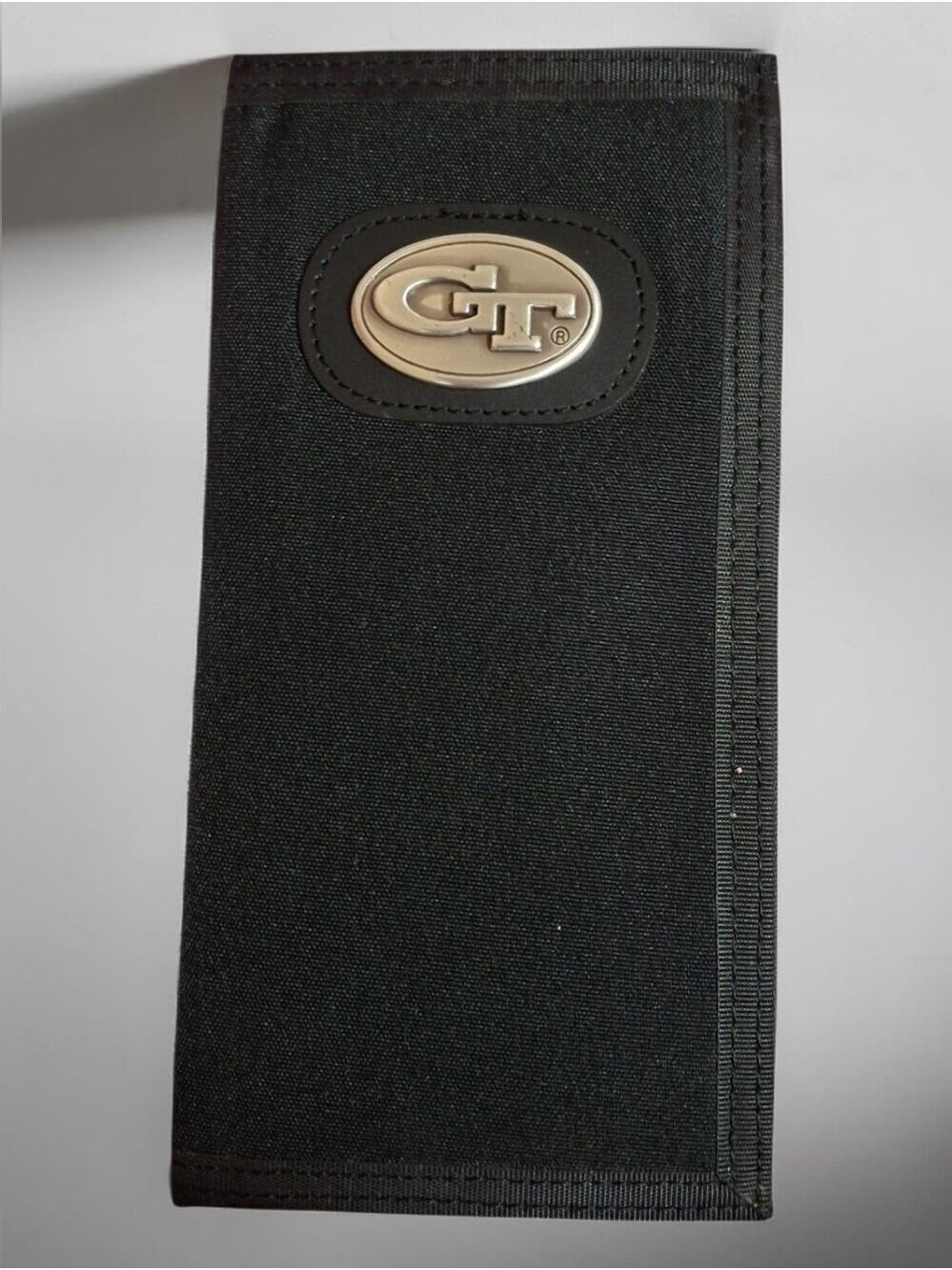 Georgia Tech College Black Canvas Long Slim Bi-fold Wallet with Silver Hardware